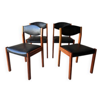 Vintage Scandinavian chairs in teak and black faux leather (x4)