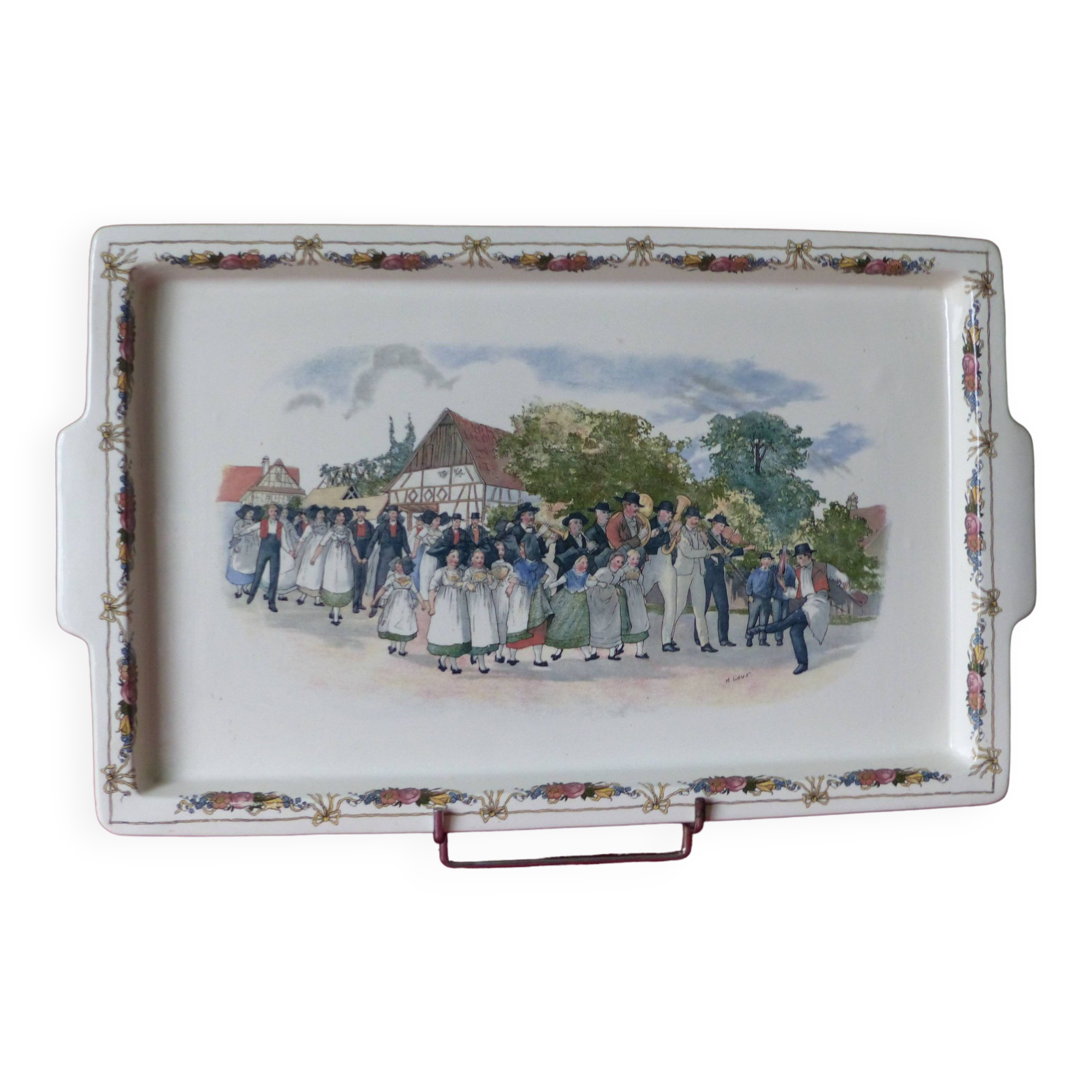 Plat en faience, décors  henri. Loux, Obernai, Sarreguemines.