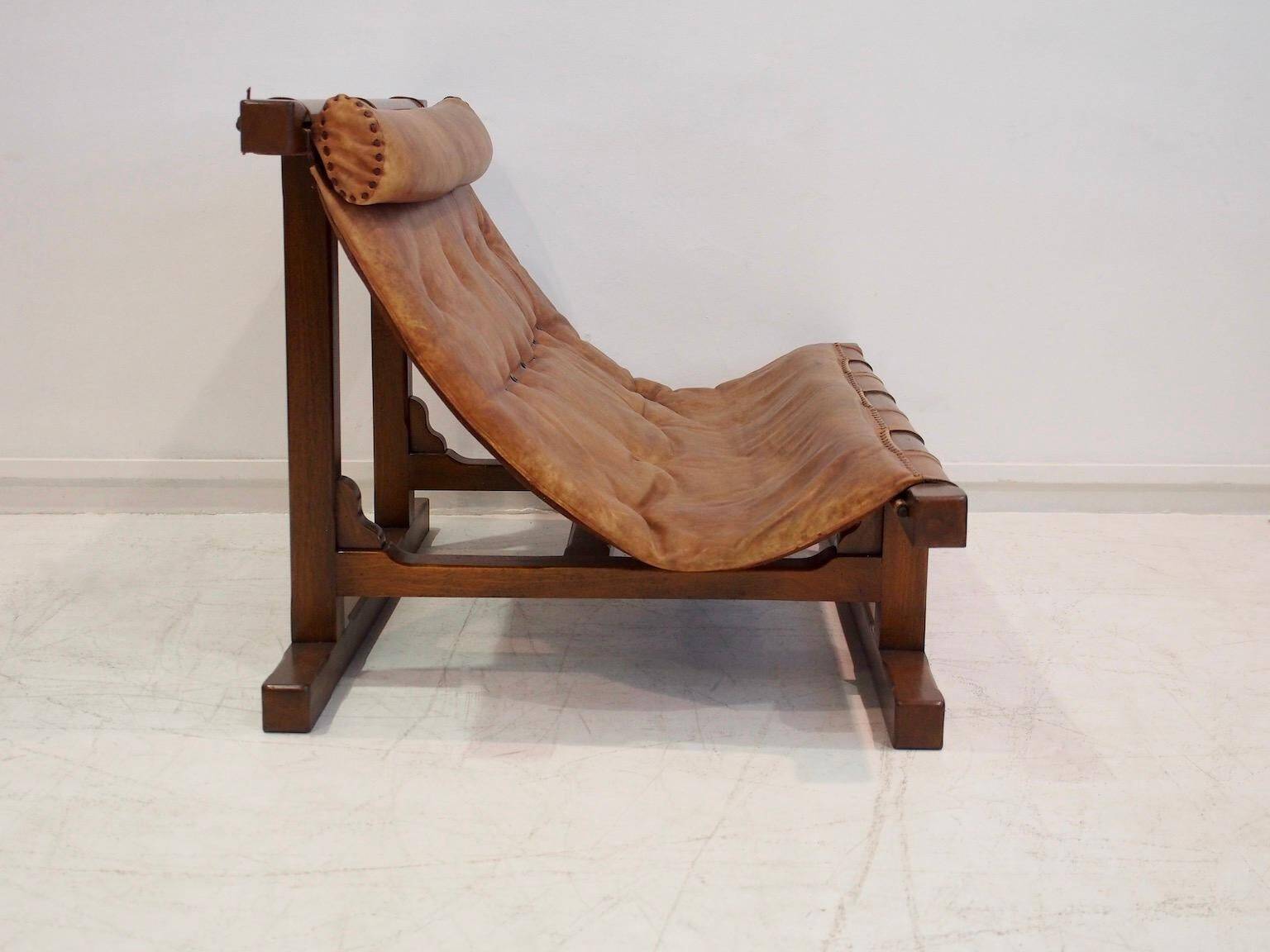 20th-century leather and Brazilian hardwood sofa, Brown