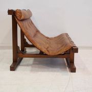 20th-century leather and Brazilian hardwood sofa, Brown