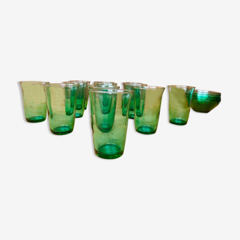 Set de 12 verres vert 'mint' vintage Lesieur années 70.