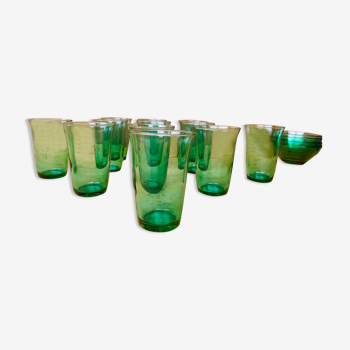 Set of 12 glasses green 'mint' vintage Lesieur 70s.