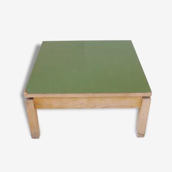 Table basse carrée en hêtre massif et formica kaki 1950 vintage rockabilly coffee table #2