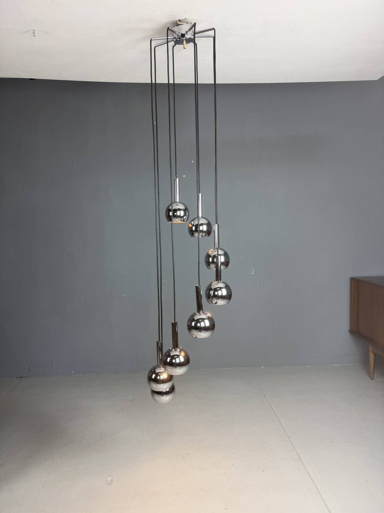 Chandelier cascade Wortmann & Filz chrome, époque spatiale des années 1970