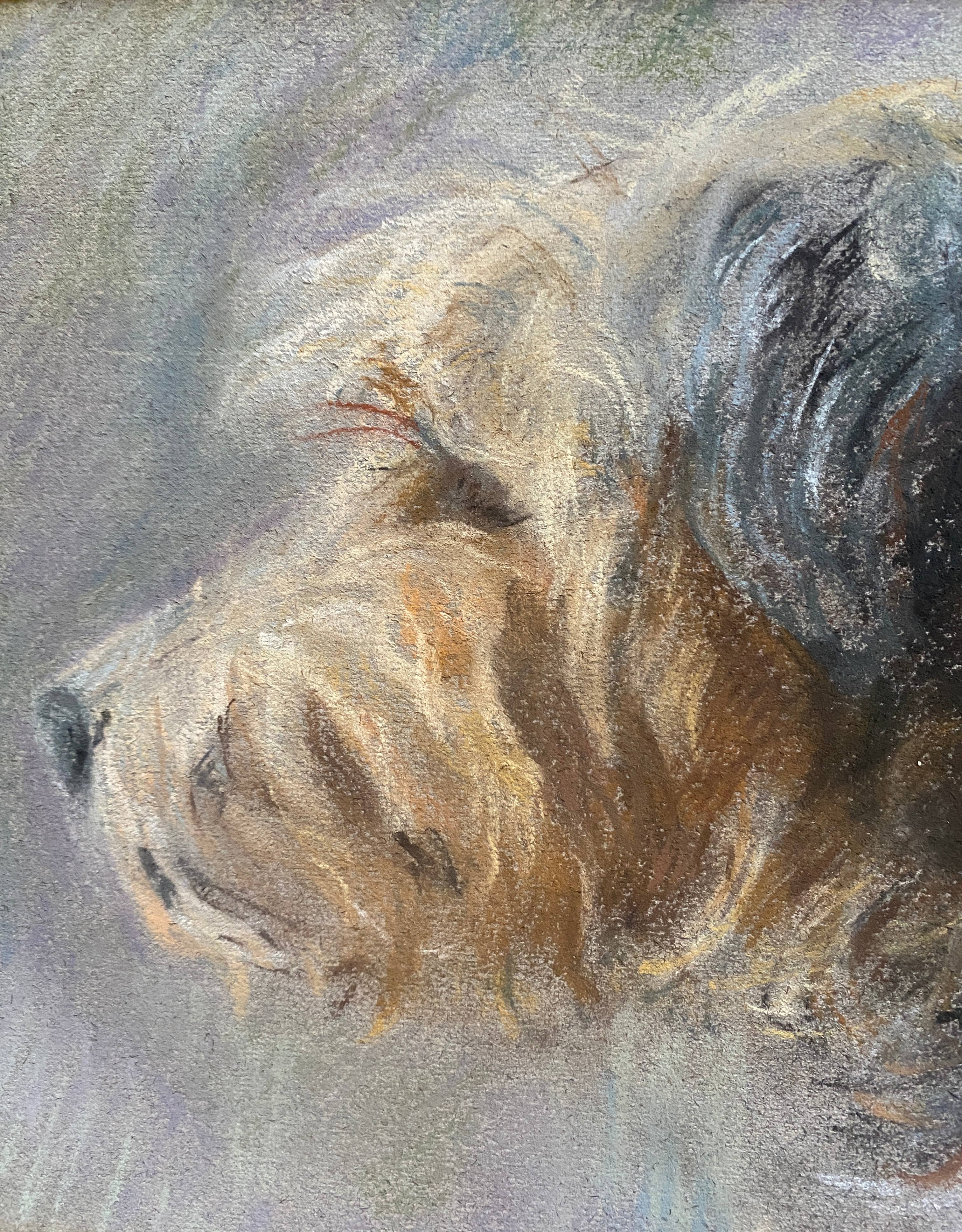Painting pastel dog "Portrait of Cairn terrier" and frame