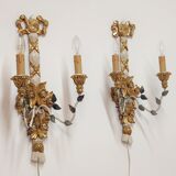 Polychrome beech wood sconces. Spain 1900