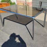 Dining room table chrome steel and smoked glass