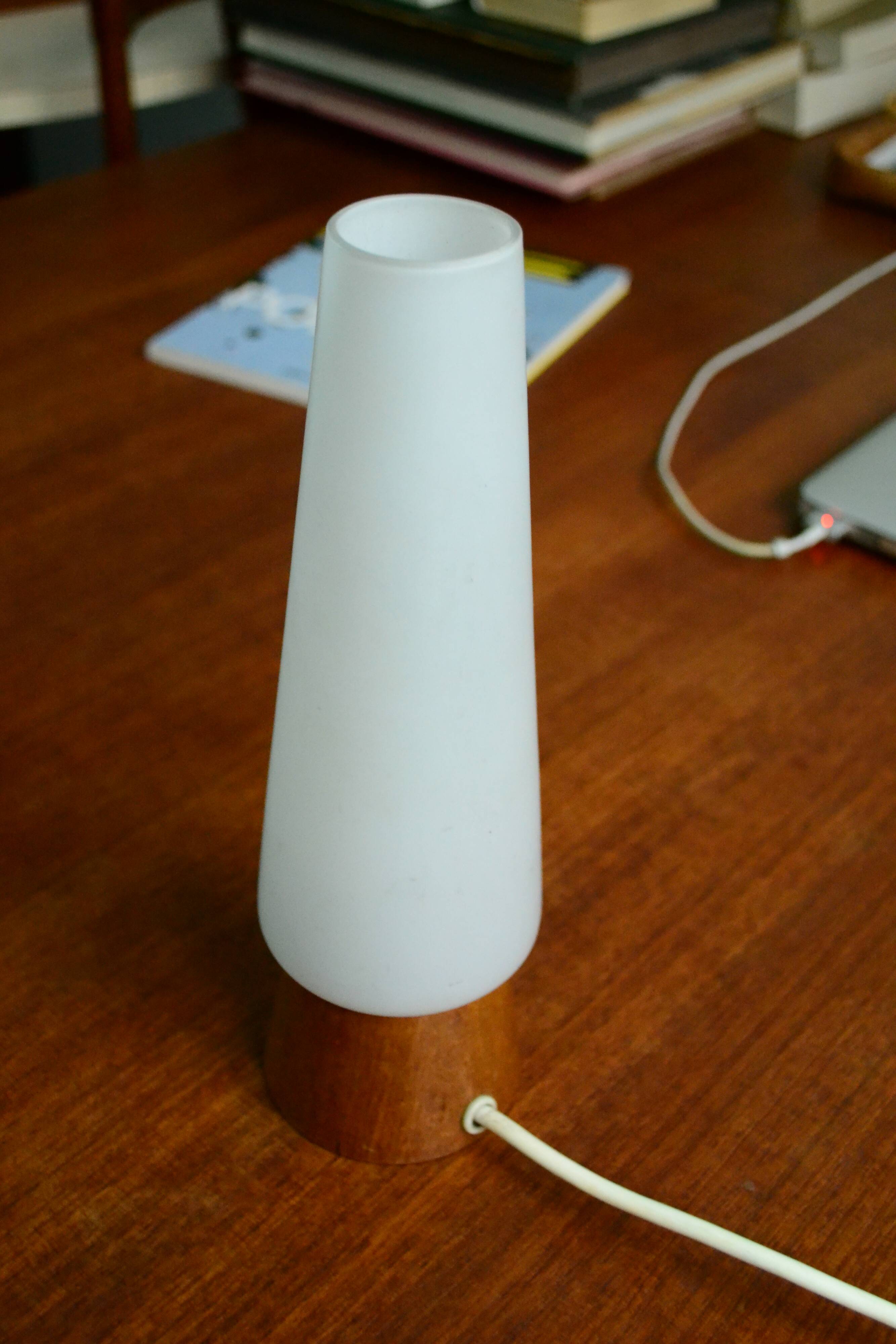 Scandinavian lamp opaline teak