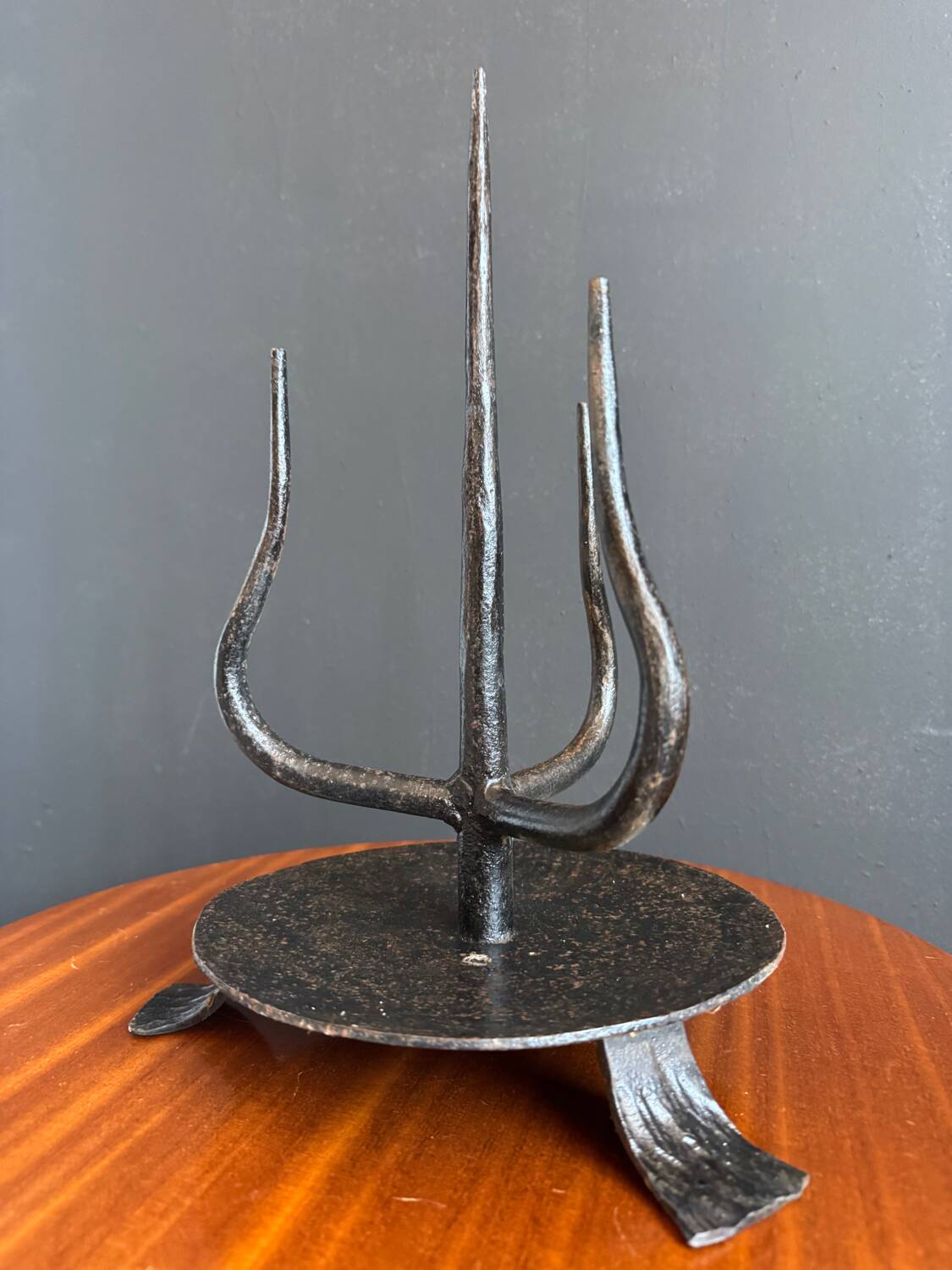 Brutalist wrought iron candlestick holder