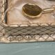 vintage earthenware salt cellars shell decor + golden spoons in box
