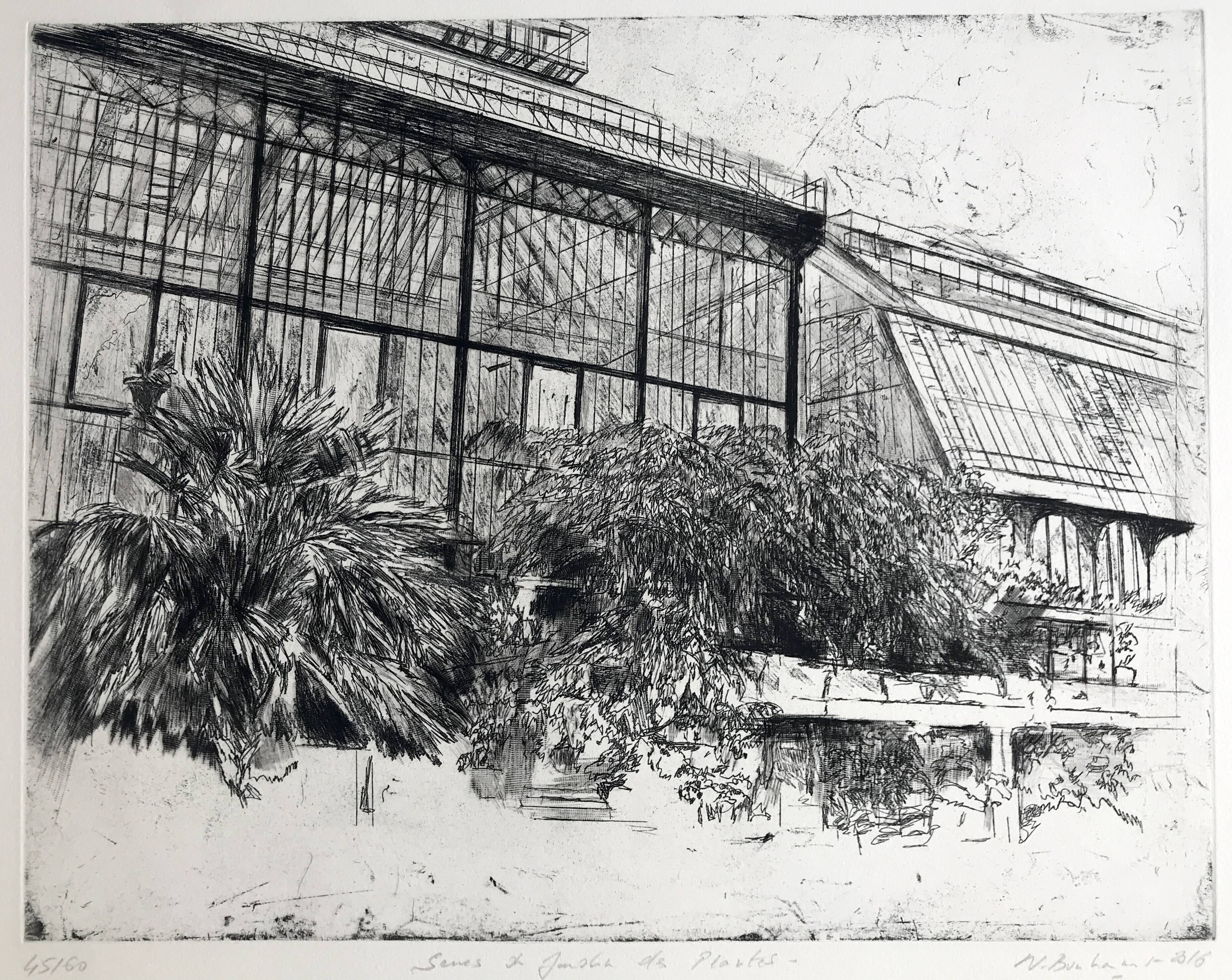 Nicole BOUHARMONT, Greenhouses and Botanical Gardens. Drypoint signed in chalk