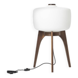 Tripod Floor Lamp in Walnut & Opaline Glass from Uluv / Valasske Mezirici, Former Czechoslovakia, 19