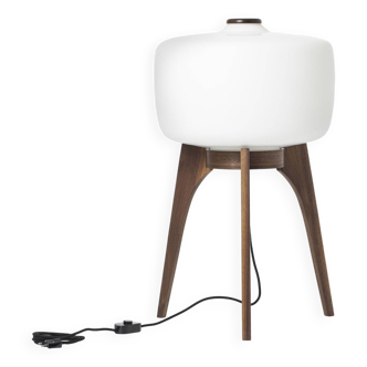 Tripod Floor Lamp in Walnut & Opaline Glass from Uluv / Valasske Mezirici, Former Czechoslovakia, 19