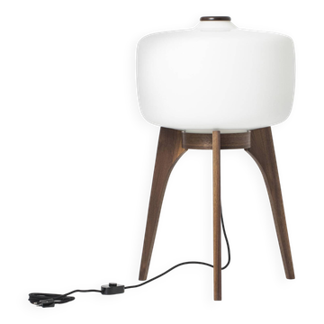 Tripod Floor Lamp in Walnut & Opaline Glass from Uluv / Valasske Mezirici, Former Czechoslovakia, 19