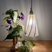 Vintage tulip pendant light in white frosted glass and gold trim