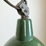 Industrial green enamel factory lamp with cast iron top, 1960s