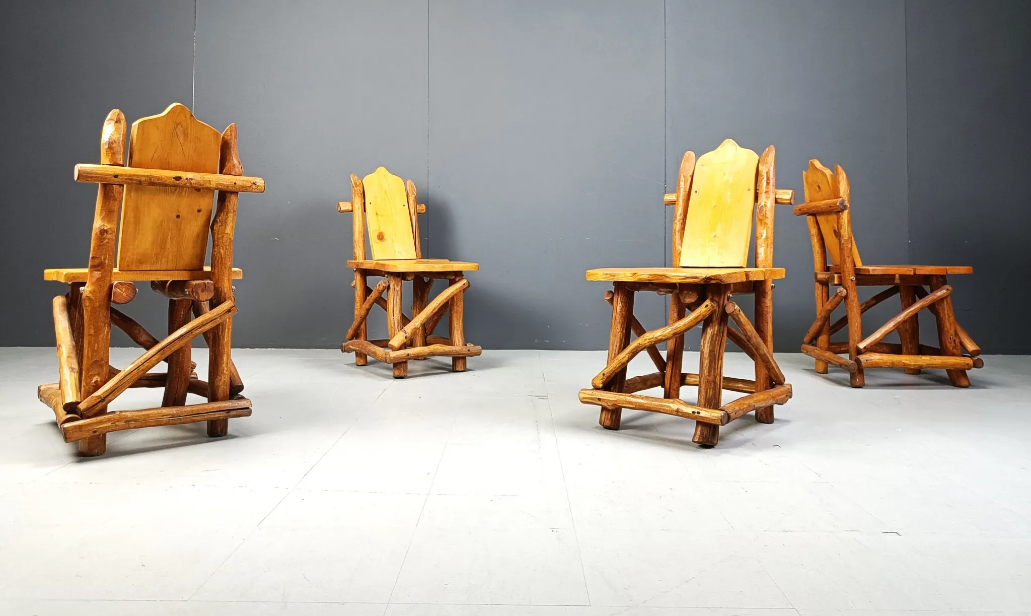 Vintage brutalist dining chairs, set of 4 - 1960s