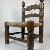 Wood Turned Bobbin Low Rush Chair in the manner of Charles Dudouyt, France, 1950s