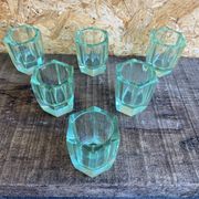 Set of 6 antique liqueur glasses moser moulded uranium glass beryl art deco