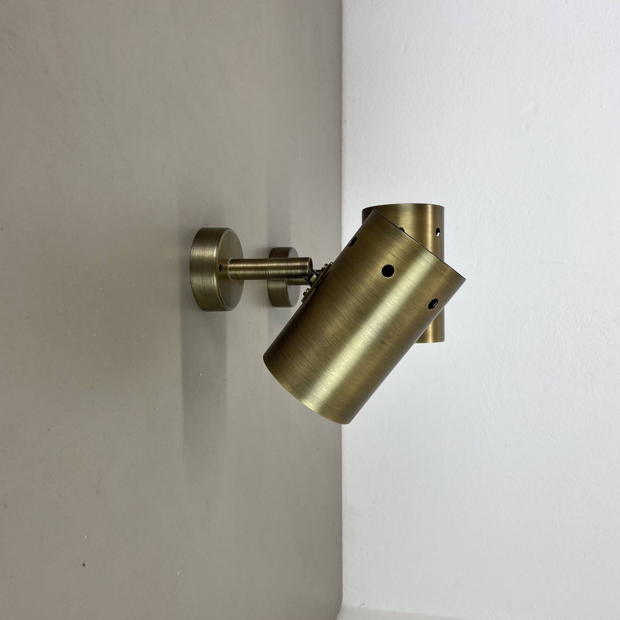 set of 2 minimalist Brass hole pattern "downlight" wall Light Spots, Italy