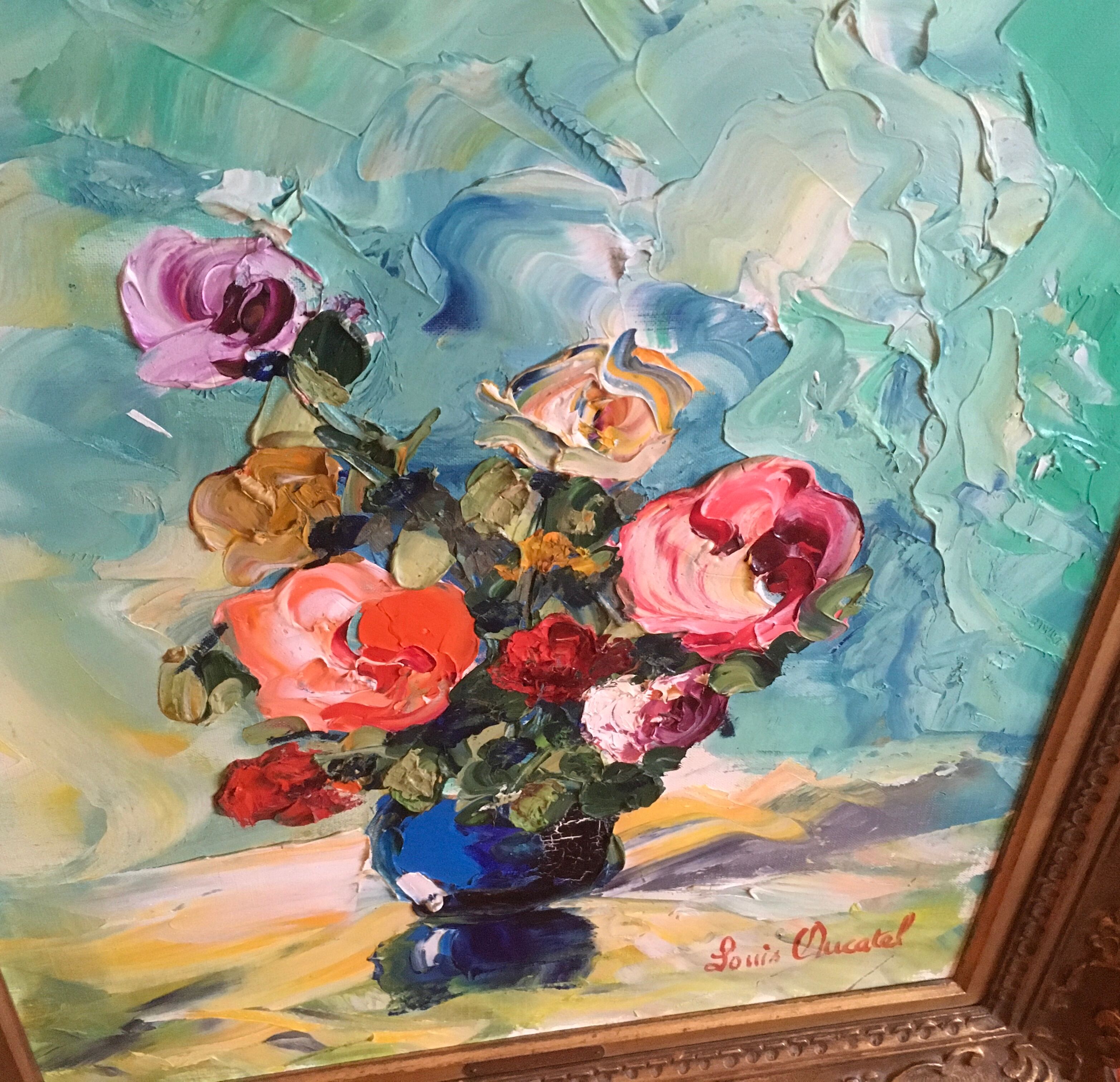 Oil painting of the still life flower bouquet Louis Ducatel