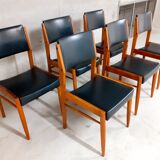 6 chaises scandinaves vintage en bois et skai années 50 60