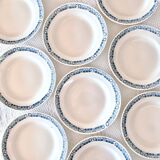 9 assiettes anciennes Longchamp terre de fer bleue "Marcel"
