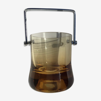 Ice bucket blown glass amber chrome handle