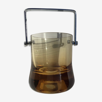 Seau à glaçons verre soufflé ambre anse chromée