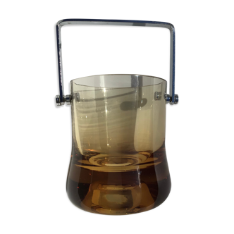 Ice bucket blown glass amber chrome handle