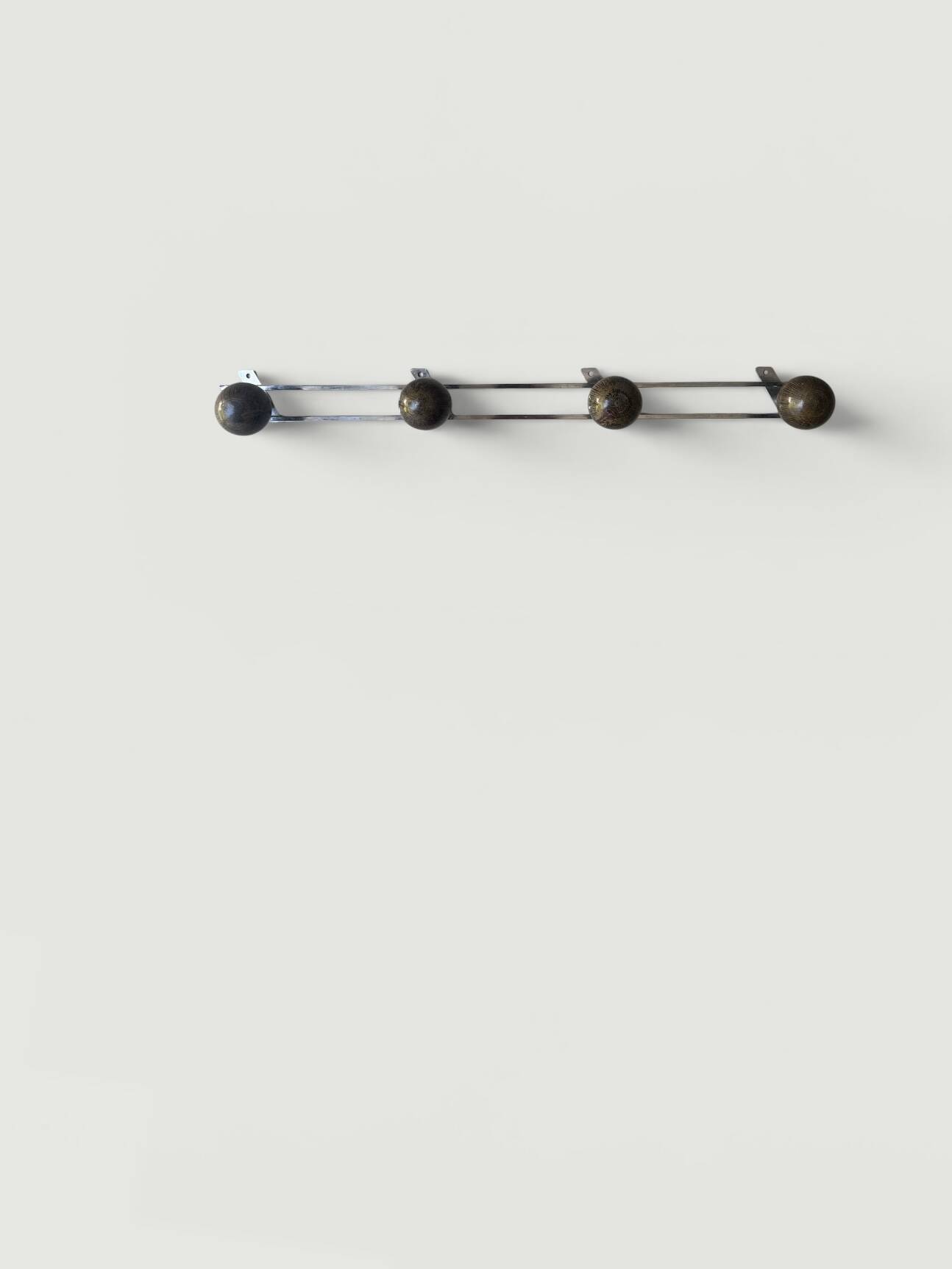 modernist coat rack in chrome and wood, 1970s design