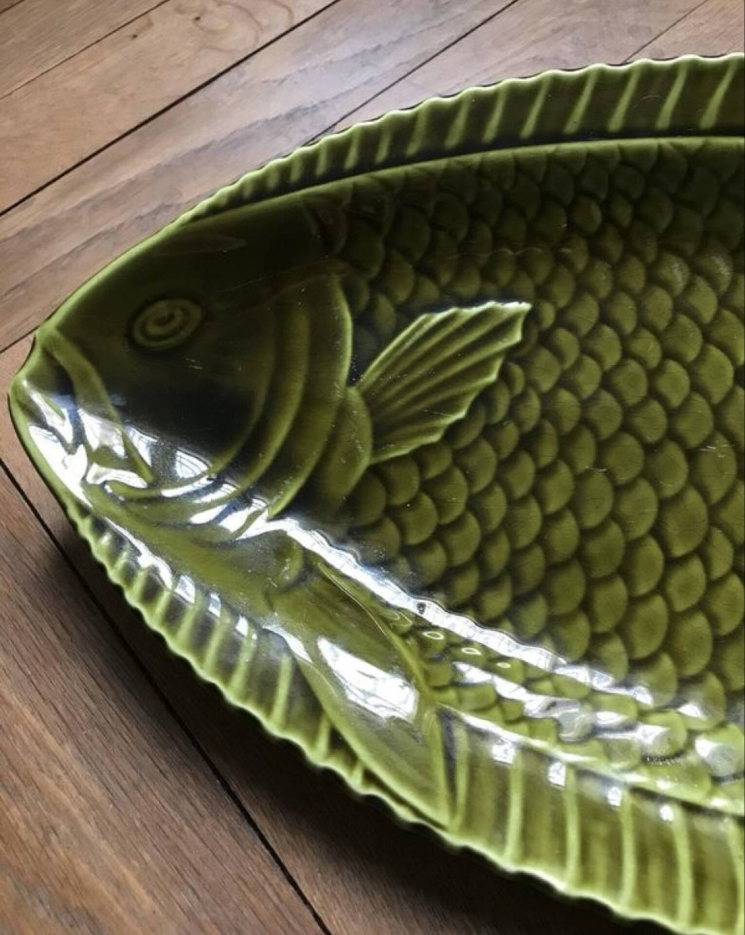 Large green fish dish Sarreguemines