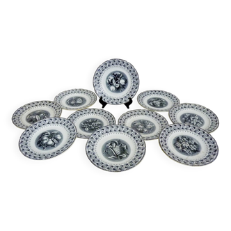 10 earthenware dessert plates signed HB Choisy le roi 19th century