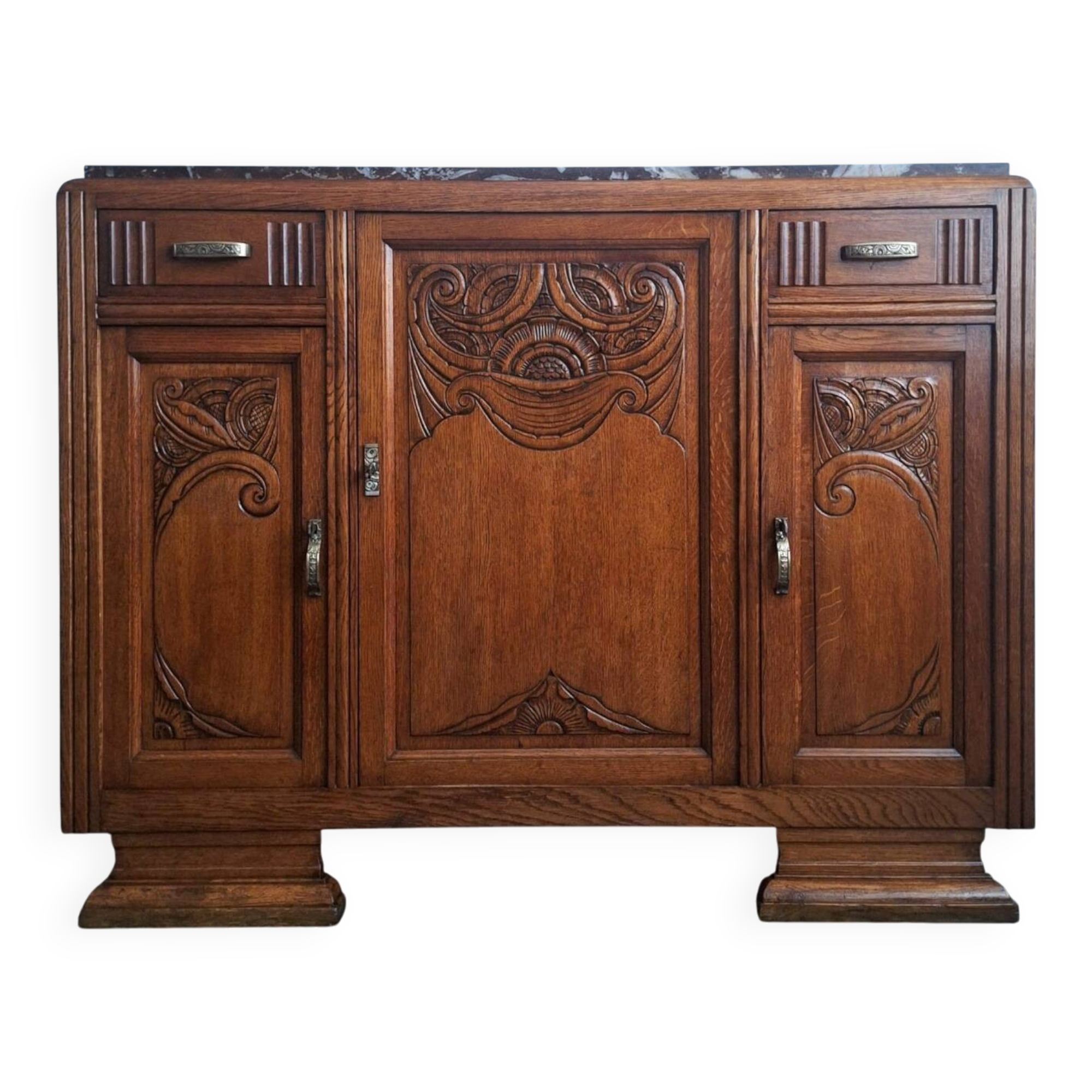 Buffet art déco plateau marbre, meuble vaisselier ancien