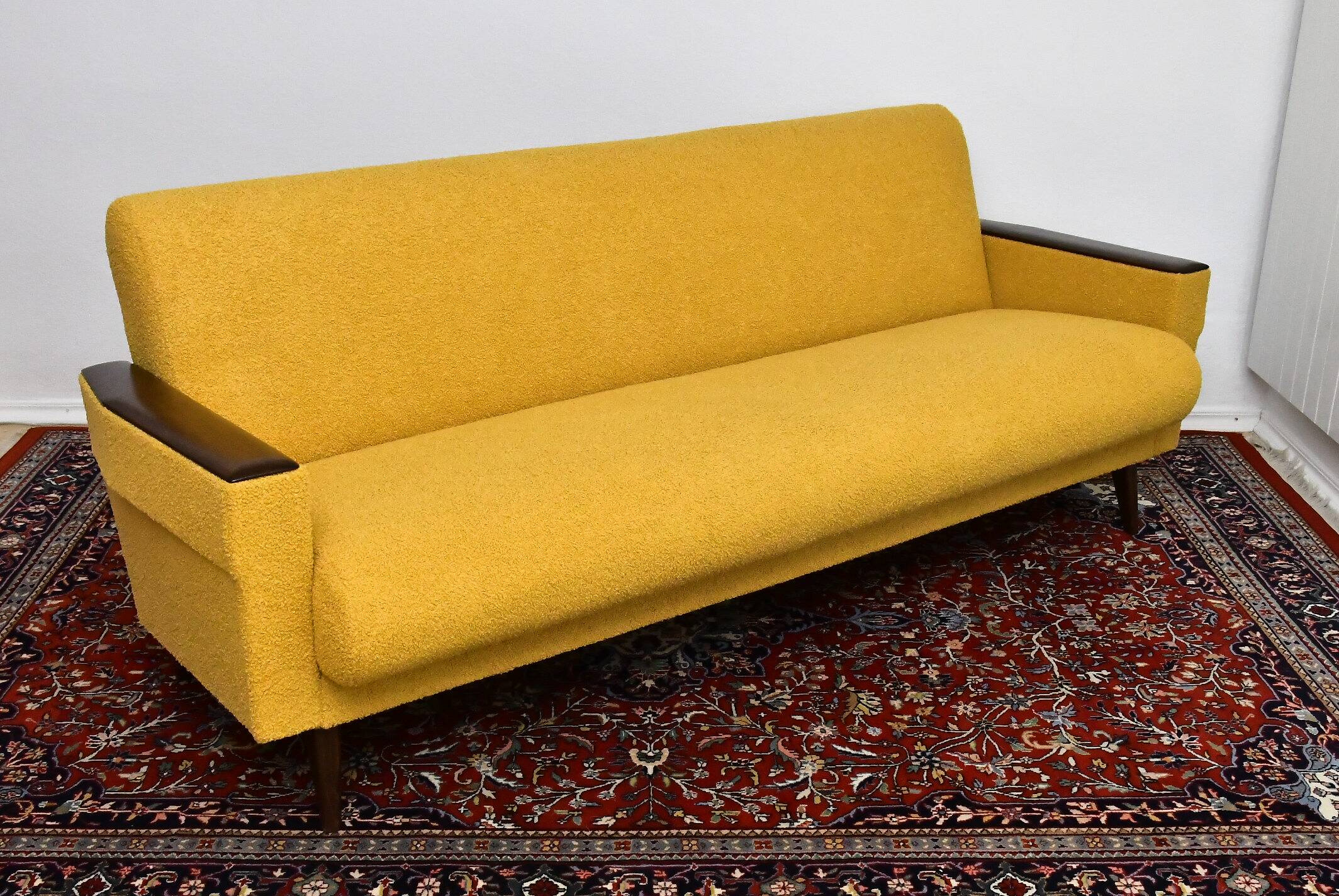 Scandinavian style yellow boucle folding sofa, 1960s