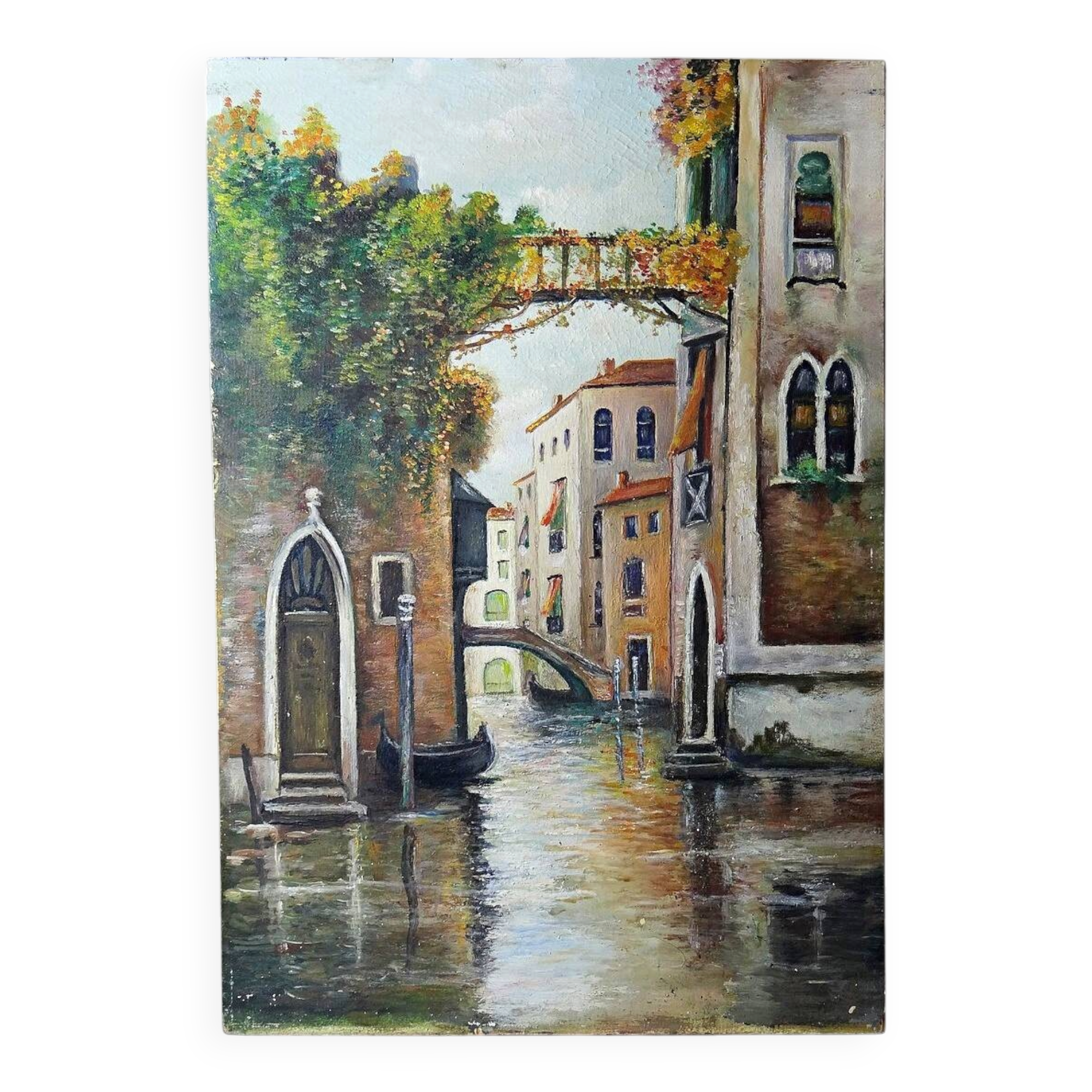 Venetian tableau oil on panel vintage/old canal and façades