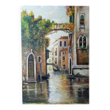 Venetian tableau oil on panel vintage/old canal and façades