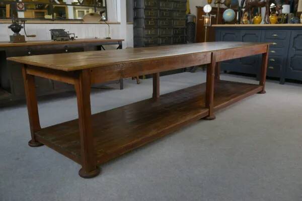 Large solid oak draper's table, 1950s