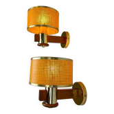 Pair of vintage rattan & wood wall sconces, Italy, circa 1970s