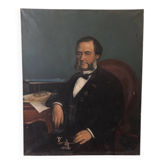 Portrait homme huile sur toile 19e