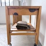 1980 pine wheeled console table