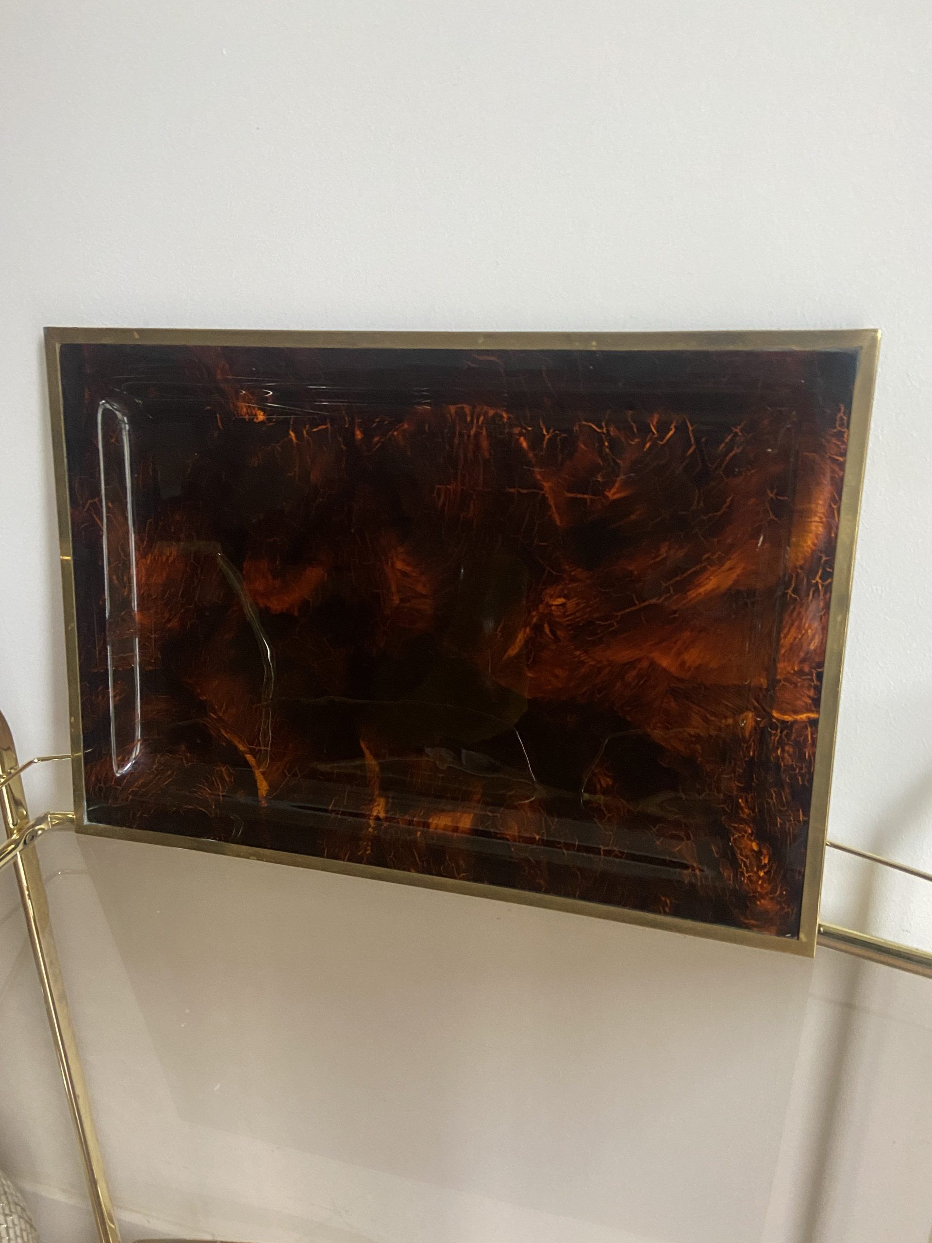 Large serving tray in lucite and brass circa 1970