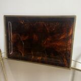 Large serving tray in lucite and brass circa 1970