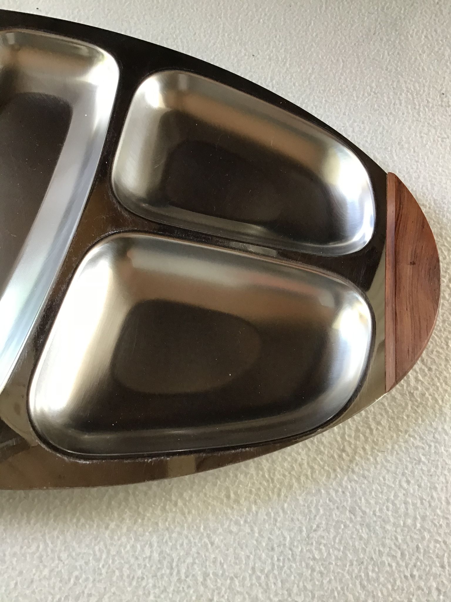 Stainless steel and teak compartmented tray