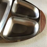 Stainless steel and teak compartmented tray