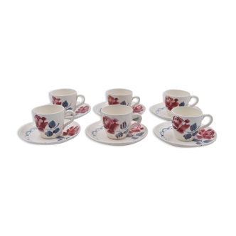 6 tasses et sous tasses à café digoin sarreguemines décor cannes