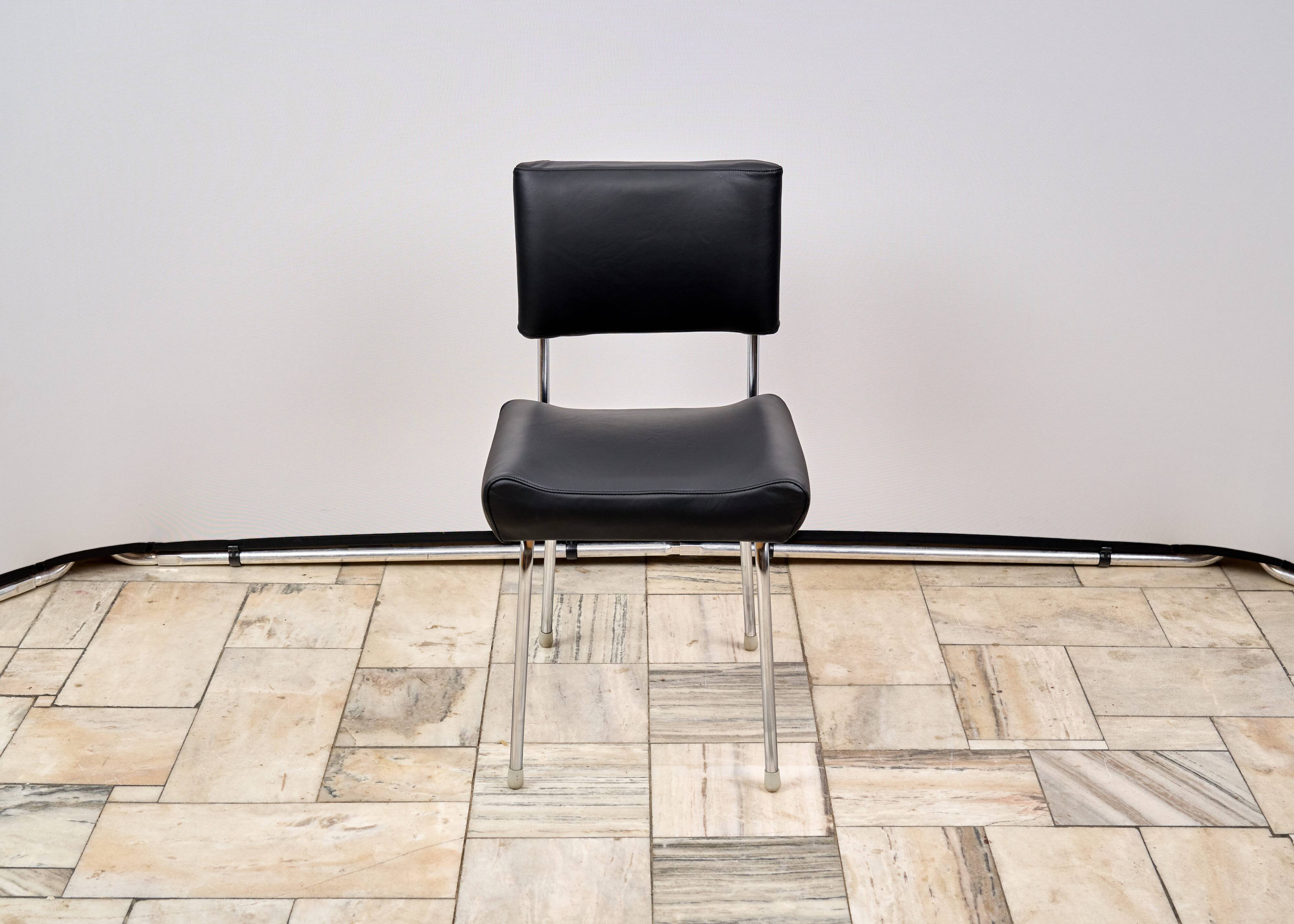 Vintage Leather Chair with Chrome Legs, 1970s, Czechoslovakia