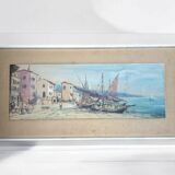 Aquarelle,  tableau vintage encadré, signé