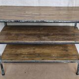 Textile workshop console in teak and wrought iron