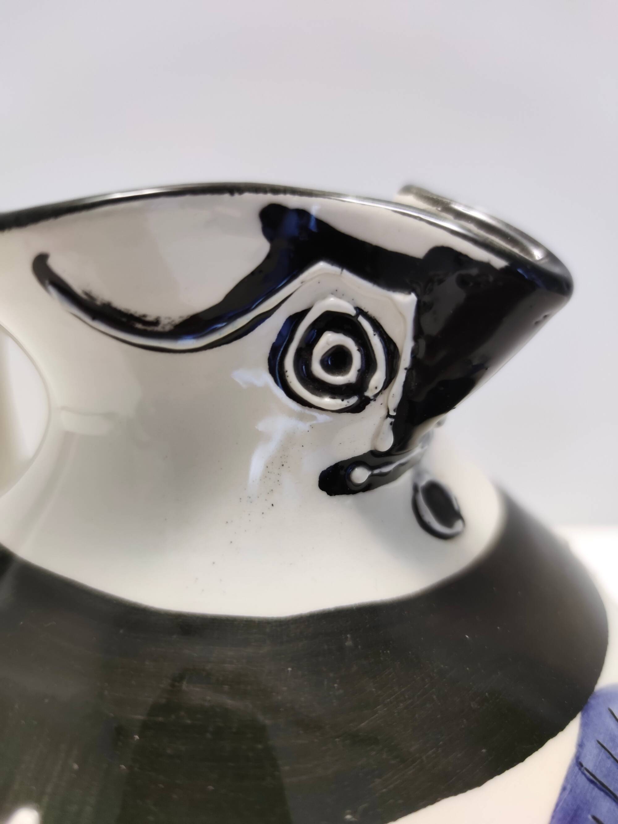 White, Black and Blue Hand-Painted Ceramic Jug / Vase